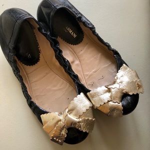 Armani Black and Gold Bow Leather ballet Flats!